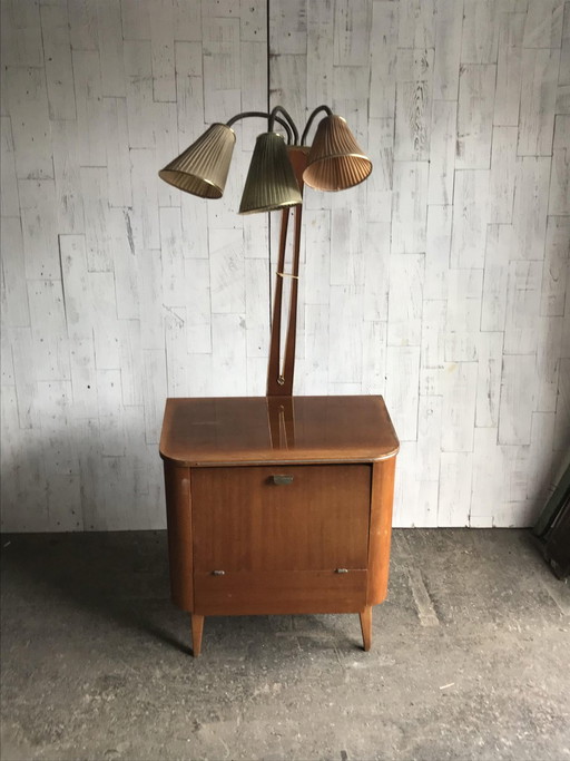 Meuble bar Art Déco en Noyer avec Lampe, années 1950