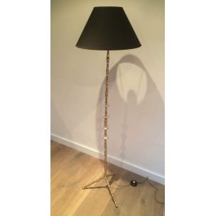 Franse vintage vloerlamp van messing en glas, 1960