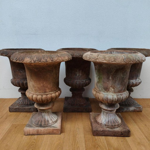 Set di 5 vasi da giardino francesi vintage, fioriere, vasi da giardino