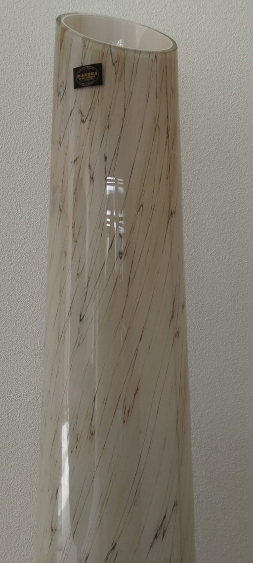 Monumental Makora Krosno Floor Vase – 100cm – 'Tiger Swirl' & Cobalt