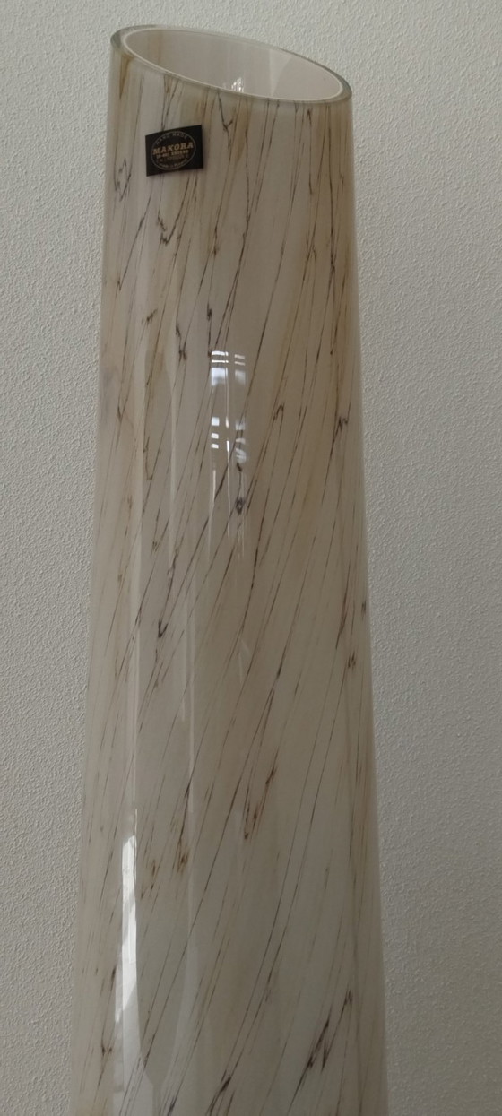 Image 1 of Monumental Makora Krosno Floor Vase – 100cm – 'Tiger Swirl' & Cobalt