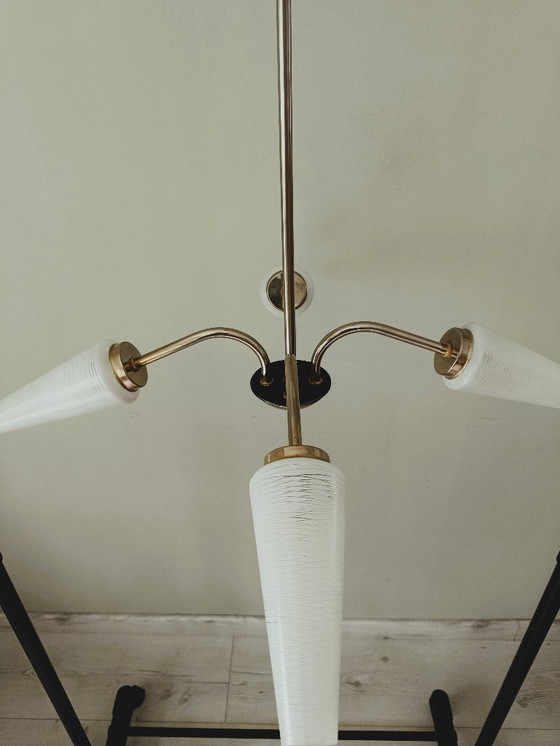 Image 1 of Lustre en métal et abat-jours coniques années 70