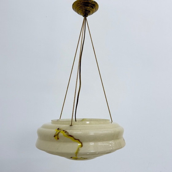 Image 1 of art deco hanglamp marmer glas , 1950s