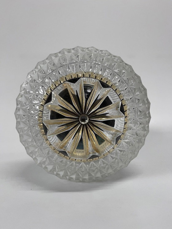 Image 1 of Vintage Herda plafondlamp mid century goud en wit