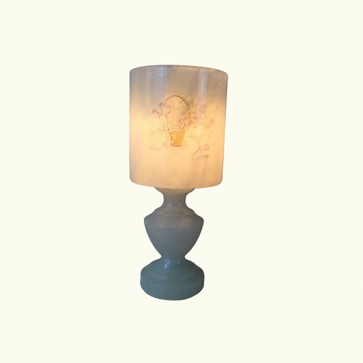 Lampe de table vintage en albâtre jaunâtre - Sculptural Modernist Lighting