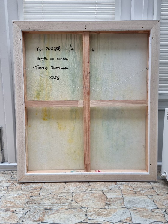 Image 1 of Frances Eckhardt - 80x90 cm pintura abstracta pintada a mano, arte moderno colorido azul verde amarillo