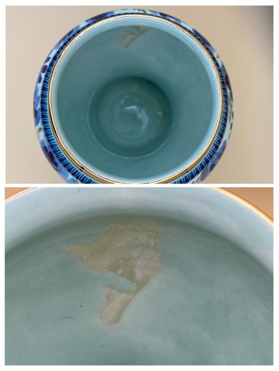 Image 1 of H. Bequet, Jarrón de jengibre, Azul vibrante con detalles dorados, Espectacular