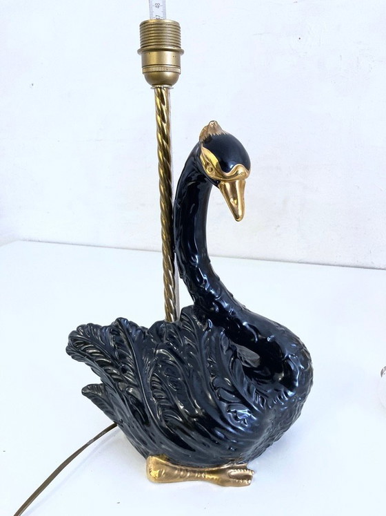 Image 1 of Lámpara de mesa de cerámica esculpida con forma de cisne de Ceramiche Zanotto, Bassano.