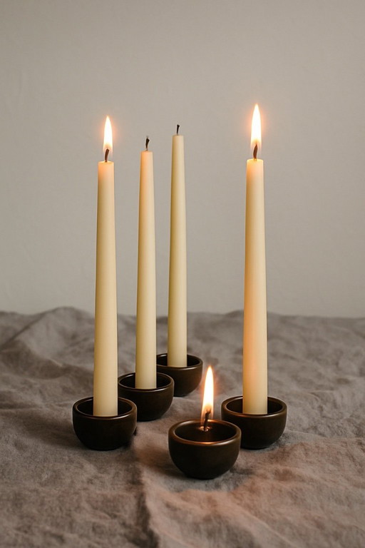 Set of 5 small ceramic candlesticks