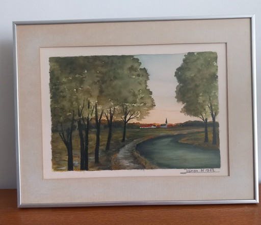 Rural landscape "End of a summer day" signed LAMON Walter 1982
