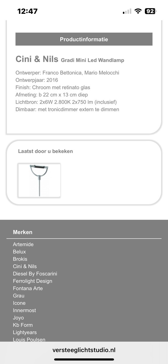 Image 1 of 3 x wandlamp Cini & Nils Grada mini led.