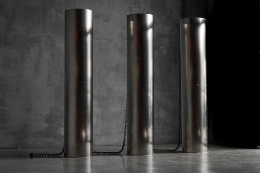 Lámparas monumentales de acero inoxidable de Targetti, Italia, década de 1970