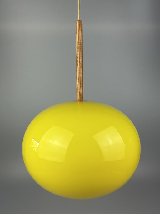 60s 70s teakhouten plafondlamp van Uno & Östen Kristiansson voor Luxus Zweden
