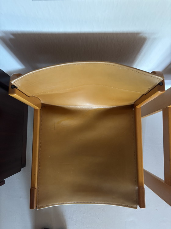 Set van 2 Vintage "Solaris" Stoelen – Franco Vattolo voor Ibisco – Eetkamerstoelen, Leather, Wood (photo 4 of 10)