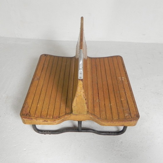 Image 1 of Double-sided teak train bench, 1930s
