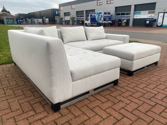 Image 1 of Grey Fabric Corner Sofa with Hocker – Spacious Lounge Comfort – Modern Design – Free Delivery