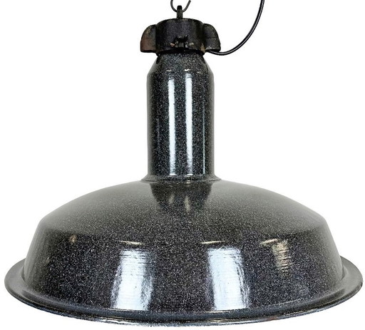 Large Industrial Grey Enamel Factory Lamp with Cast Iron Top, 1960s
