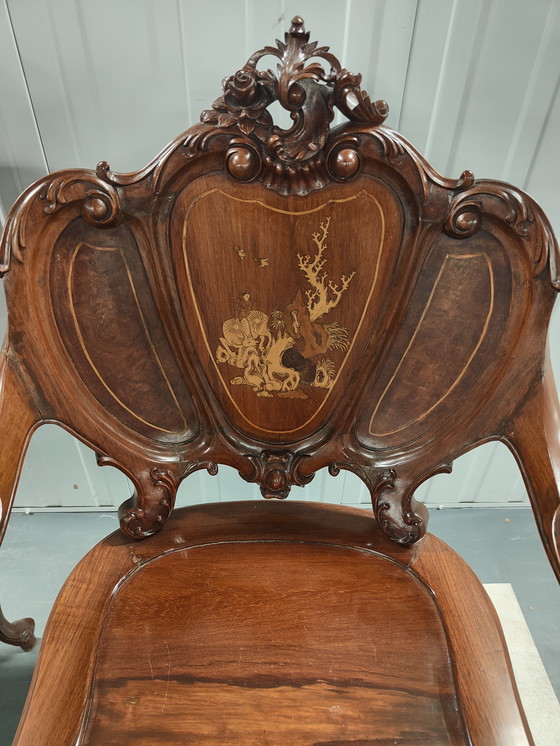 Image 1 of Set di 2 sedie e 1 divano, in stile antico cinese/francese Napoleone 111. Set ristrutturato.