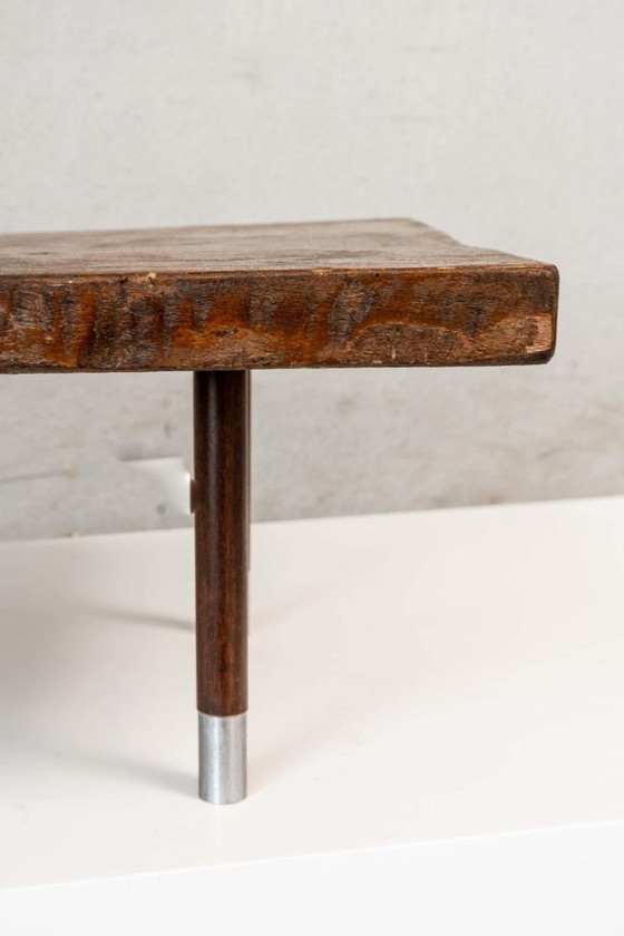 Image 1 of Tavolino rustico in legno con gambe cromate