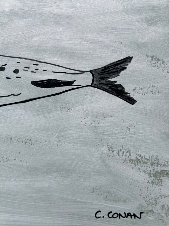 Acrylic painting sardines fish black and white – Canson, Wall decoration, Paper (photo 3 of 6)