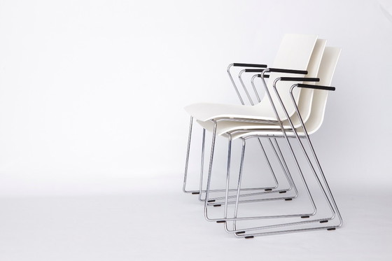 Image 1 of Set of 3 Thonet Stackable Chairs – Vintage Conference or Dining Chairs, 2000s Modern Design, Metal Frame & Plastic Seat