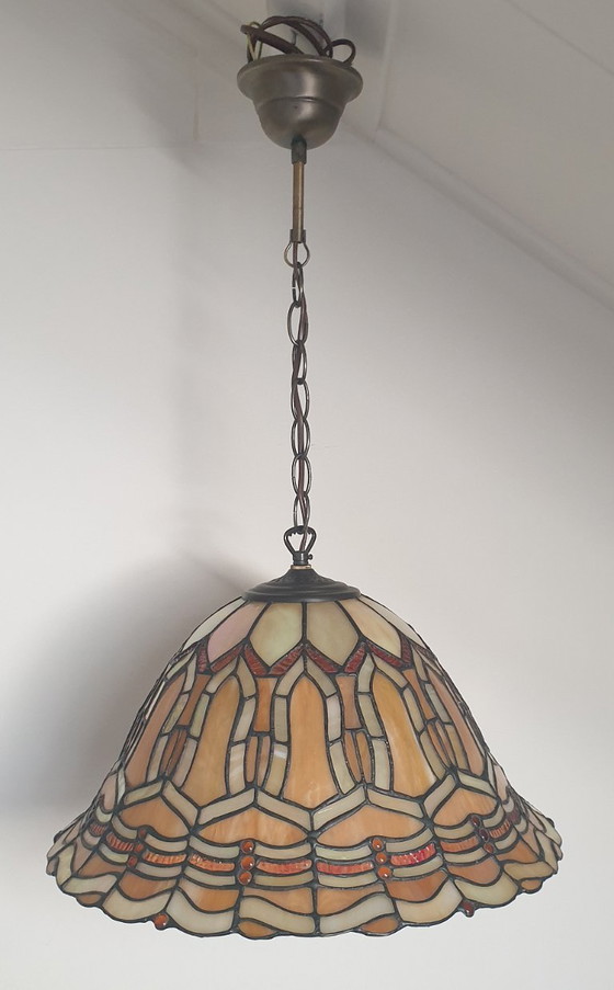 Grande lampada a sospensione in vetro colorato/Tiffany, Belgio – Massive, Lampade a sospensione, Glass (photo 19 of 35)