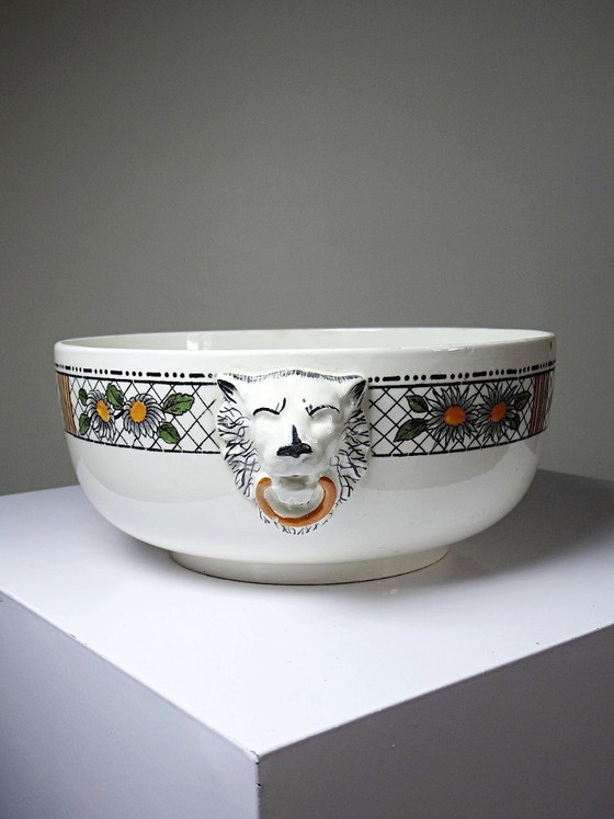 Image 1 of Large HB Choisy-le-Roi polychrome ironstone salad bowl "Elisabeth" early 20th century