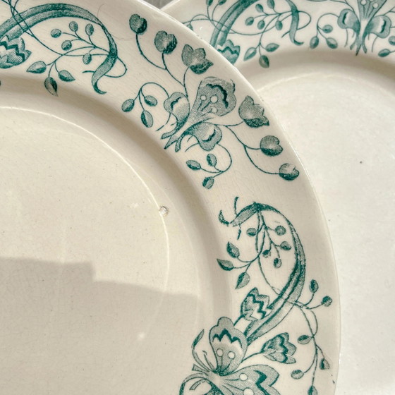 Set of 6 Antique Ironstone Dinner Plates "Figuig" – Longchamp, 19th Century – Crockery (photo 9 of 11)