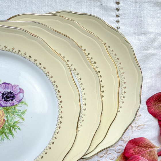 Vintage Porseleinen Dinerborden met Wit, Geel & Gouden Bloemenpatroon, L'Amandinoise "Coopélia" - Vintage (photo 8 of 16)