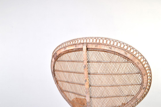 Image 1 of Fauteuil Emmanuelle en osier à motif paon, style Mid-Century, de Kok Maison, années 1970