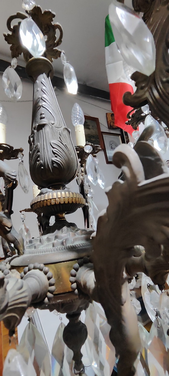 Image 1 of Kronleuchter aus Bronze und Glas aus Böhmen