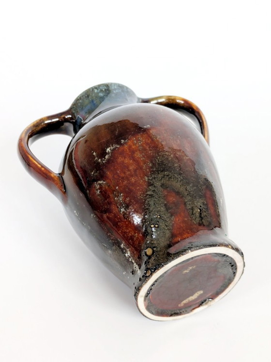 Image 1 of Anfora in ceramica vintage, smalto Fat Lava, decorazione da mensola in stile boho di metà secolo.