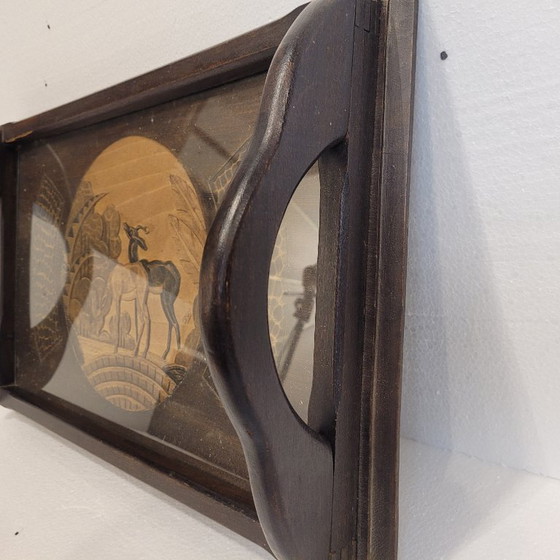 Image 1 of Tablett mit Antilopenschnitzerei, Holz, Art Deco, ps XX - Frankreich