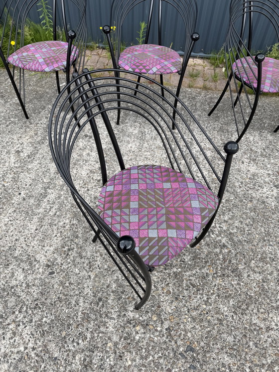 6 x vintage stoel spijlenstoel Memphis stijl – Eetkamerstoelen, Metal, Textile (photo 3 of 5)