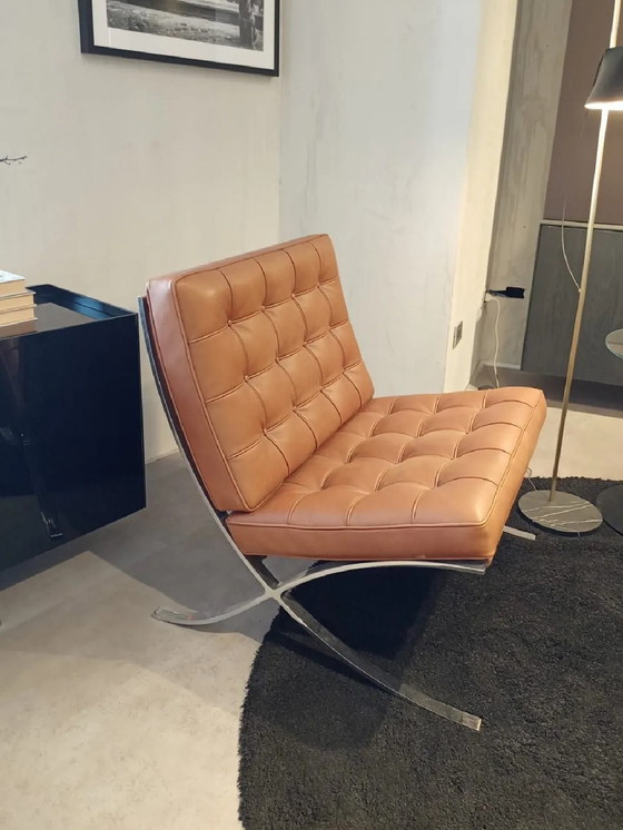 Image 1 of Sillón Knoll Barcelona - Nuevo, sin estrenar, en piel color caramelo y coñac - Diseño de L. Mies van der Rohe y Lilly Reich, 192