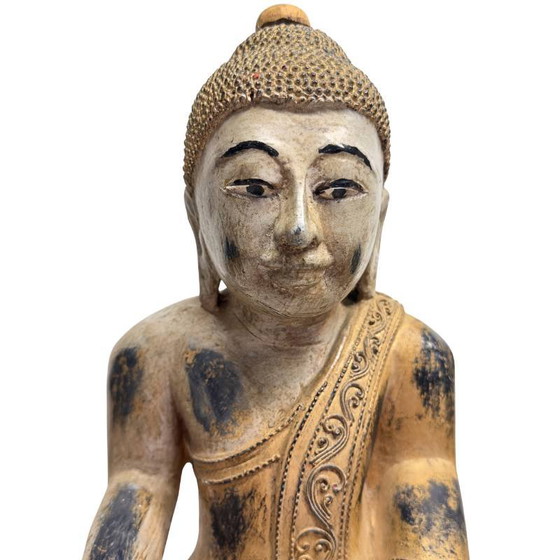 Antico Buddha birmano del XIX secolo - Legno policromo intagliato a mano - 57 cm – Sculture (photo 10 of 18)