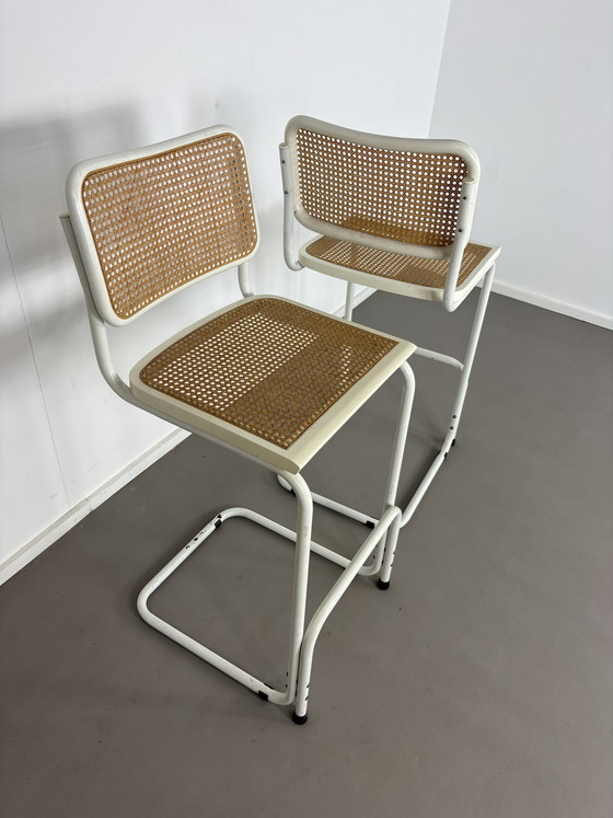 Image 1 of 2 sgabelli da bar vintage Cesca con struttura in tessuto, stile Marcel Breuer