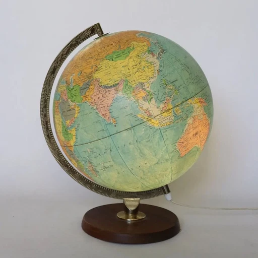 Vintage Danish Globe Scan-Globe Illuminated Wooden Base