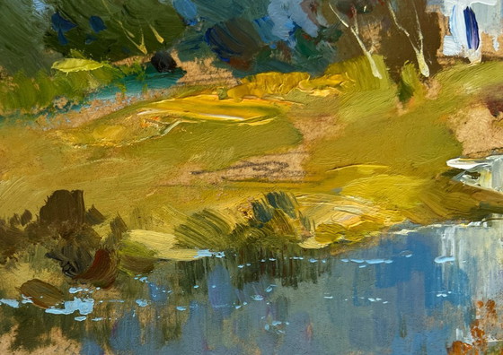 Image 1 of Original Oil Painting Summer Church Landscape Golden domes of the church