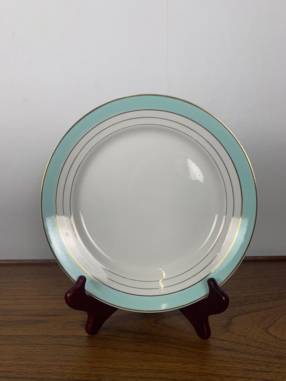 Image 1 of Set di 8 piatti piani Lunéville, modello &quot;Régence&quot;, verde acqua, fine XIX secolo