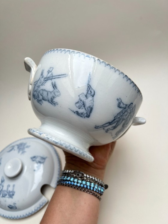 Image 1 of Antiguo U&C Sarreguemines Passe Temps Sopa Tureen Écuelle Loza Francesa Terre de Fer Faience Faience