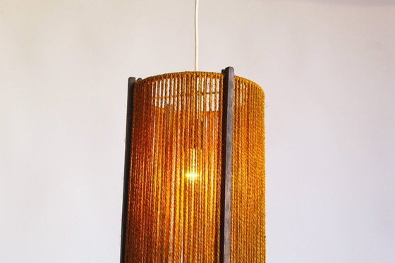 Image 1 of Lampe suspendue Temde - Design scandinave des années 1970 - Sisal et bois