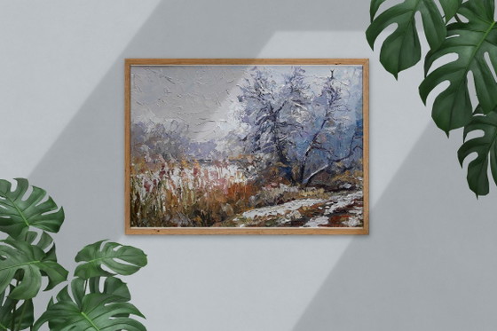 Original Oil Painting Nature Landscape Breath of Winter – Paintings & Drawings, Mdf (photo 3 of 8)