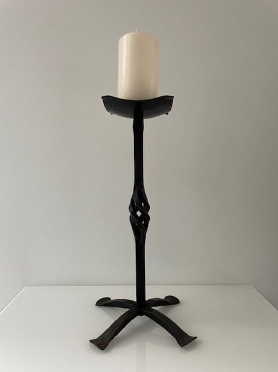 Image 1 of Vintage smeedijzeren kaarsenstandaard (43 cm)