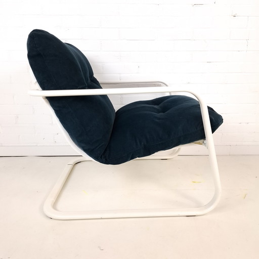 Poltrona vintage Ikea Rörberg, anni '90, metallo bianco, blu
