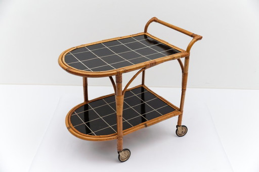 Carrello da bar in bambù e rattan, Italia, anni '50