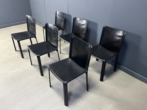 Sedie da pranzo vintage in pelle nera di Cidue, set da 6 - anni '80