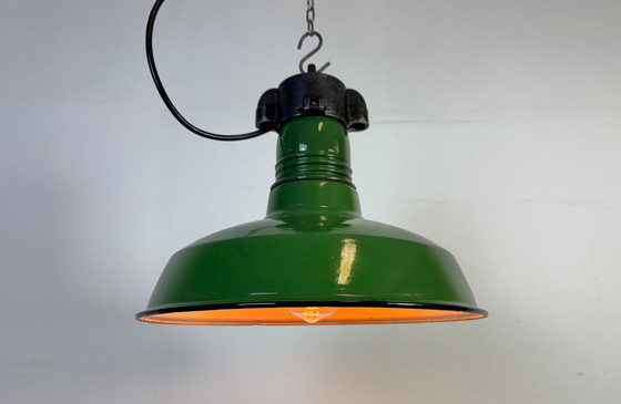Image 1 of Industrial Green Enamel Factory Pendant Lamp, 1960s