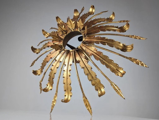 Vintage Blattgold Sonne Lampe 1950S