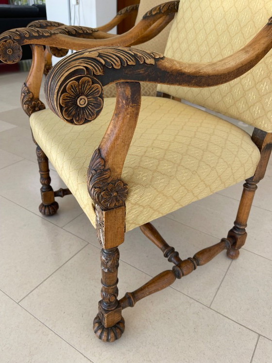Image 1 of Echtpaar antieke - nieuw bekleedde - leunstoelen